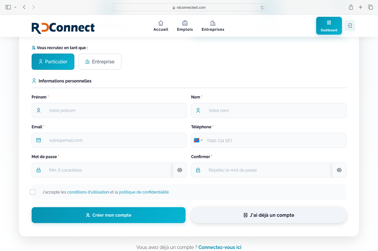Formulaire d'inscription employeur