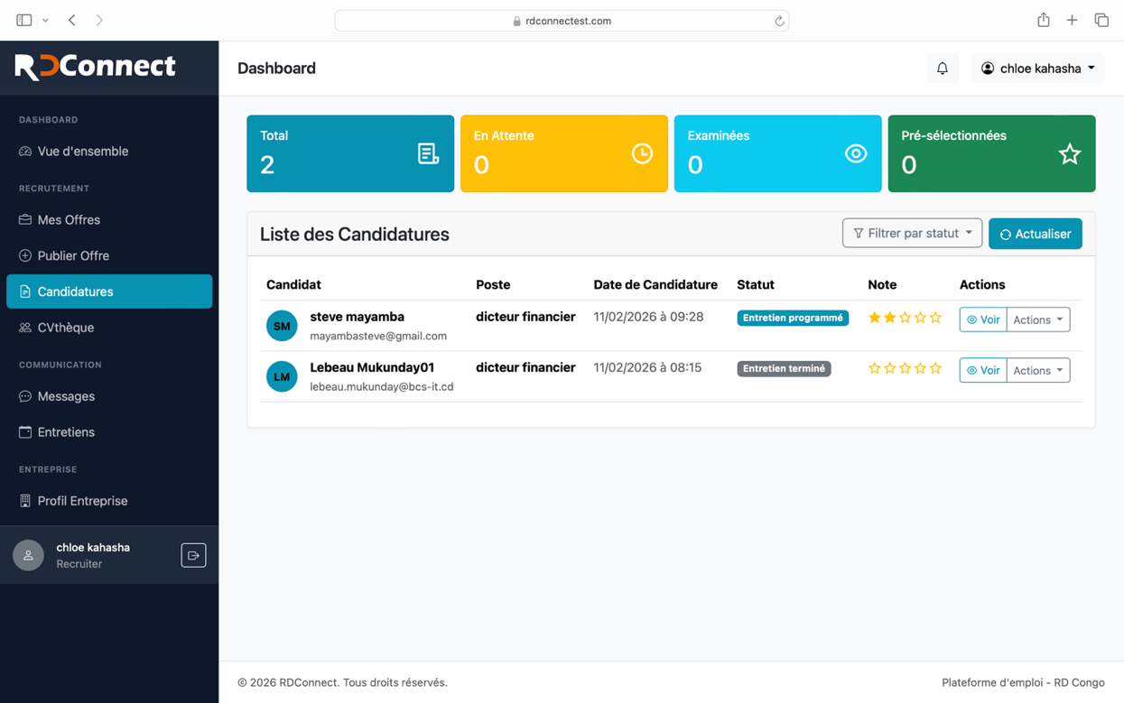 Gestion des candidatures